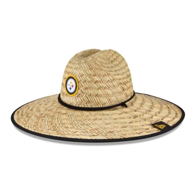 Black Pittsburgh Steelers Hat - New Era NFL Official Summer Sideline Straw Hat USA2157638